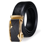 Men's 1 3/8" Leather Ratchet Belt Golden Black Metal Buckle For Business Casual Jeans